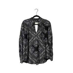 Free People Choker Neck Cutout Neckline Patterned Boho Loose Fir Blouse Small